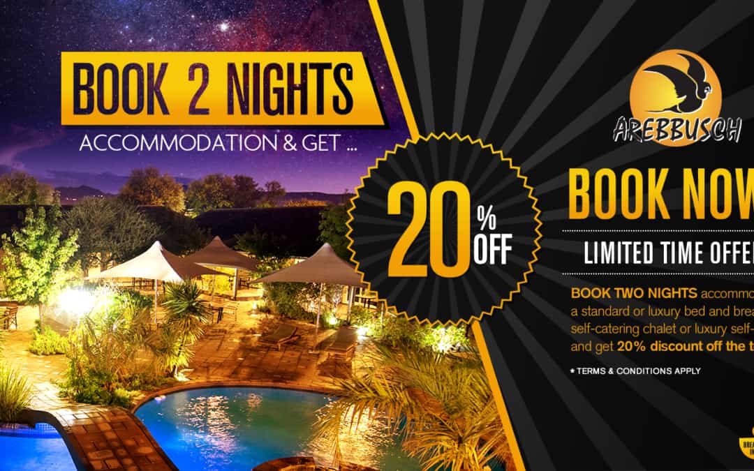 Book 2 Nights & Get 20% Discount | Arebbusch Travel Lodge | Overnight B&B and Self-Catering Accommodation in Windhoek, Namibia
